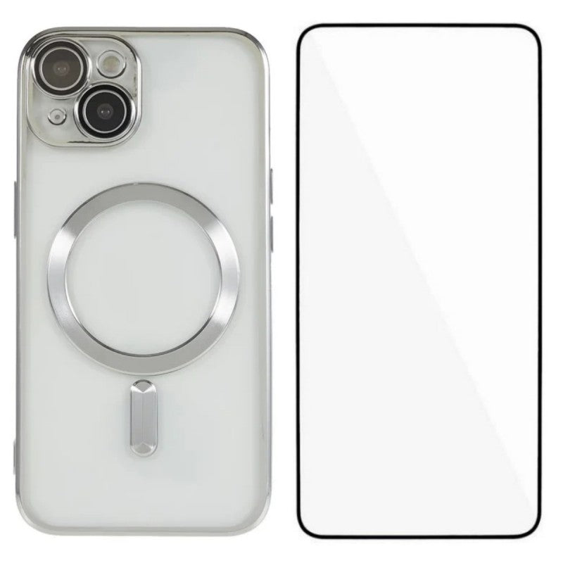 For iPhone 13 6.1 inch Magnetic Case WANLONFENG Full Protection Electroplated TPU Cover with Tempered Glass - TechGearPal