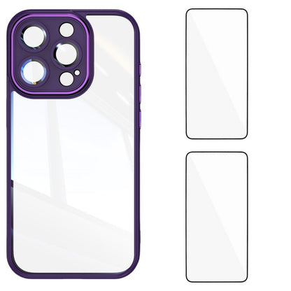 For iPhone 13 Pro 6.1 inch TPU Case WANLONFENG Drop-proof Clear Phone Cover with 2Pcs Tempered Glass Film - TechGearPal