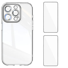 For iPhone 13 Pro 6.1 inch TPU Case WANLONFENG Drop-proof Clear Phone Cover with 2Pcs Tempered Glass Film - TechGearPal