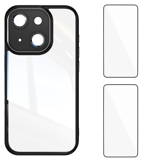 For iPhone 13 6.1 inch TPU Case WANLONFENG Drop-proof Clear Phone Cover with 2Pcs Tempered Glass Film - TechGearPal