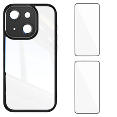 For iPhone 13 6.1 inch TPU Case WANLONFENG Drop-proof Clear Phone Cover with 2Pcs Tempered Glass Film - TechGearPal