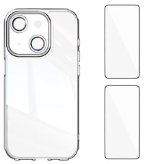 For iPhone 13 6.1 inch TPU Case WANLONFENG Drop-proof Clear Phone Cover with 2Pcs Tempered Glass Film - TechGearPal