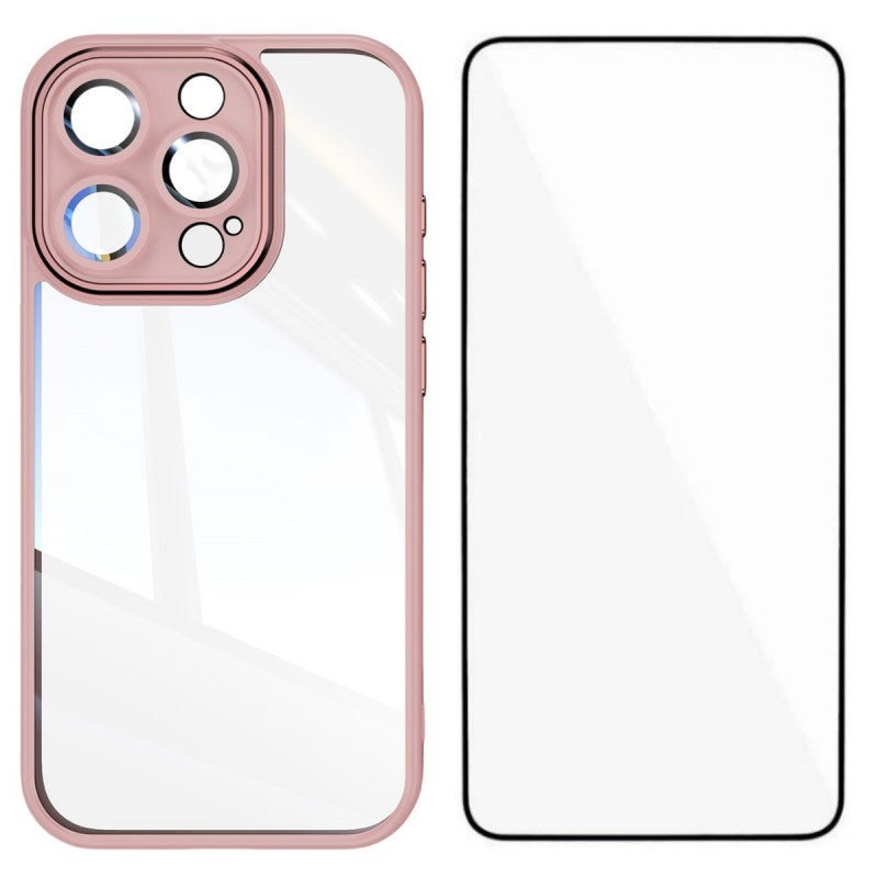 For iPhone 15 Pro Max TPU Case WANLONFENG Shockproof Clear Phone Cover with Tempered Glass Film - TechGearPal
