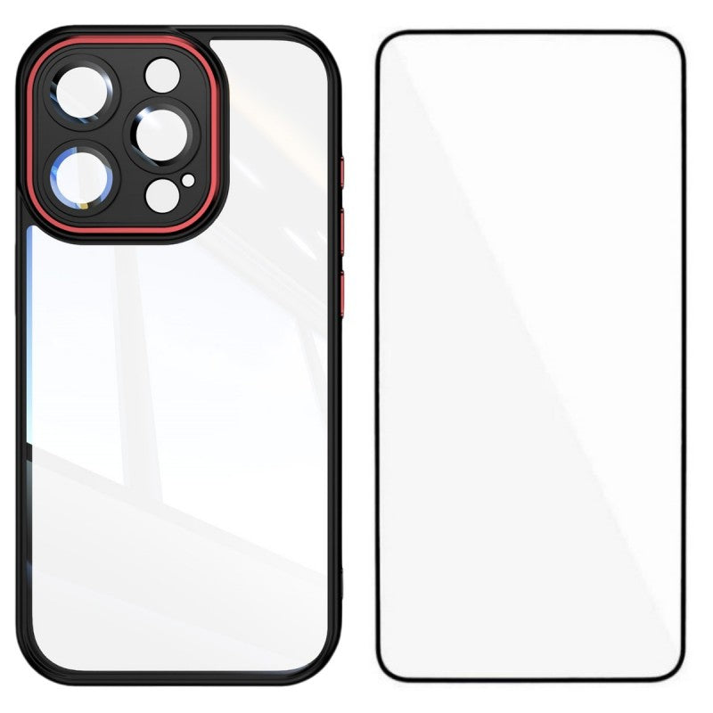 For iPhone 15 Pro Max TPU Case WANLONFENG Shockproof Clear Phone Cover with Tempered Glass Film - TechGearPal