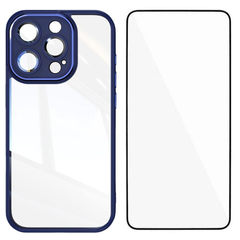 For iPhone 15 Pro Max TPU Case WANLONFENG Shockproof Clear Phone Cover with Tempered Glass Film - TechGearPal