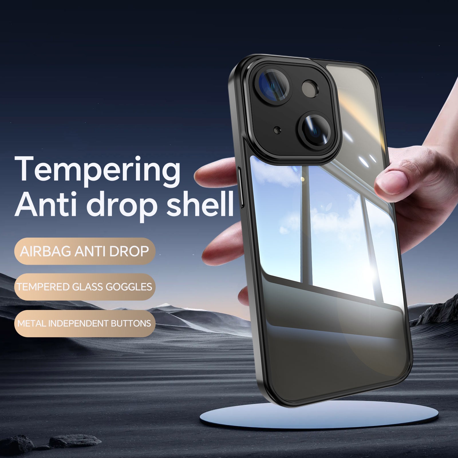 For iPhone 13 6.1 inch TPU Case WANLONFENG Shockproof Clear Phone Cover with Tempered Glass Film - TechGearPal