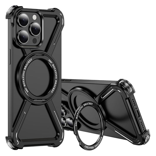 For iPhone 15 Pro Max Bumper Cases Borderless Metal Frame Cover Compatible with MagSafe Kickstand - TechGearPal