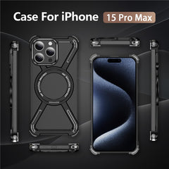 For iPhone 15 Pro Max Bumper Cases Borderless Metal Frame Cover Compatible with MagSafe Kickstand - TechGearPal