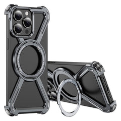 For iPhone 15 Pro Max Bumper Cases Borderless Metal Frame Cover Compatible with MagSafe Kickstand - TechGearPal