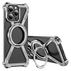 For iPhone 15 Pro Max Bumper Cases Borderless Metal Frame Cover Compatible with MagSafe Kickstand - TechGearPal