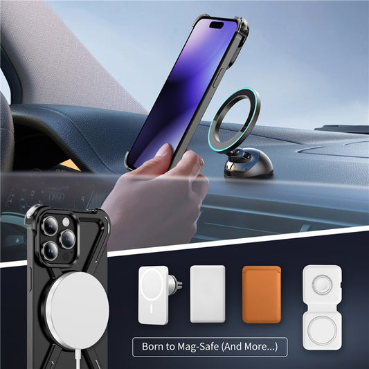 For iPhone 14 Pro Max Bumper Cases Borderless Metal Frame Cover Compatible with MagSafe Kickstand - TechGearPal