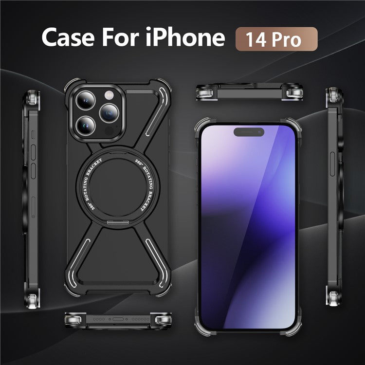 For iPhone 14 Pro Bumper Cases Borderless Metal Frame Cover Compatible with MagSafe Kickstand - TechGearPal