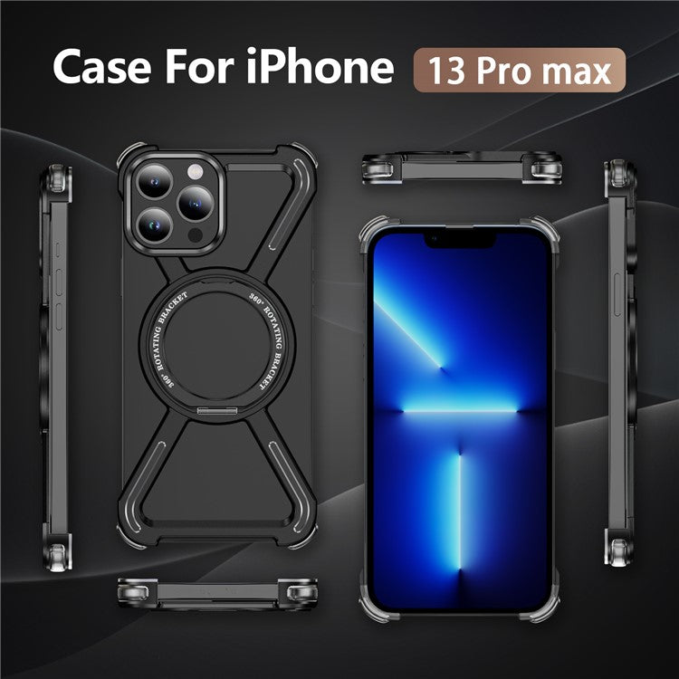 For iPhone 13 Pro Max Bumper Cases Borderless Metal Frame Cover Compatible with MagSafe Kickstand - TechGearPal