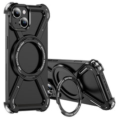 For iPhone 14  /  13 Bumper Cases Borderless Metal Frame Cover Compatible with MagSafe Kickstand - TechGearPal
