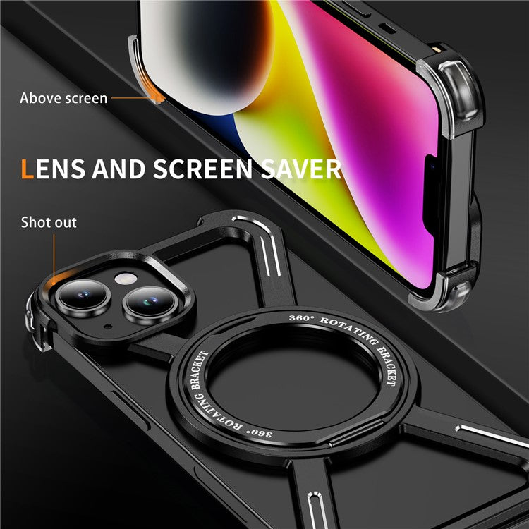 For iPhone 14  /  13 Bumper Cases Borderless Metal Frame Cover Compatible with MagSafe Kickstand - TechGearPal