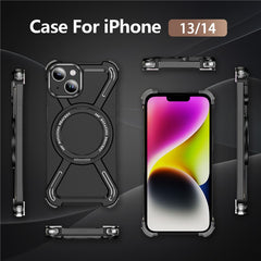 For iPhone 14  /  13 Bumper Cases Borderless Metal Frame Cover Compatible with MagSafe Kickstand - TechGearPal