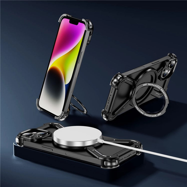 For iPhone 14  /  13 Bumper Cases Borderless Metal Frame Cover Compatible with MagSafe Kickstand - TechGearPal