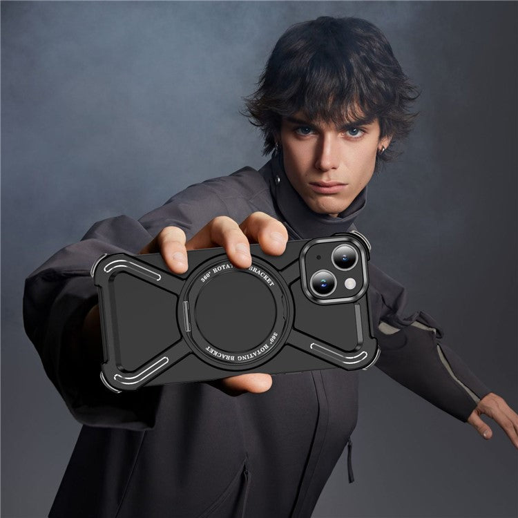 For iPhone 14  /  13 Bumper Cases Borderless Metal Frame Cover Compatible with MagSafe Kickstand - TechGearPal