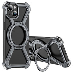 For iPhone 14  /  13 Bumper Cases Borderless Metal Frame Cover Compatible with MagSafe Kickstand - TechGearPal