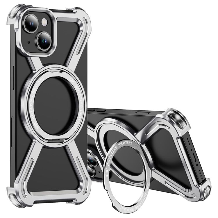 For iPhone 14  /  13 Bumper Cases Borderless Metal Frame Cover Compatible with MagSafe Kickstand - TechGearPal