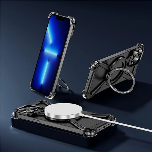 For iPhone 13 Pro Bumper Cases Borderless Metal Frame Cover Compatible with MagSafe Kickstand - TechGearPal