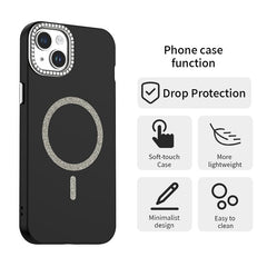 For iPhone 14 Case Compatible with MagSafe TPU + PET Phone Cover with Rhinestone Decor Lens Frame - TechGearPal