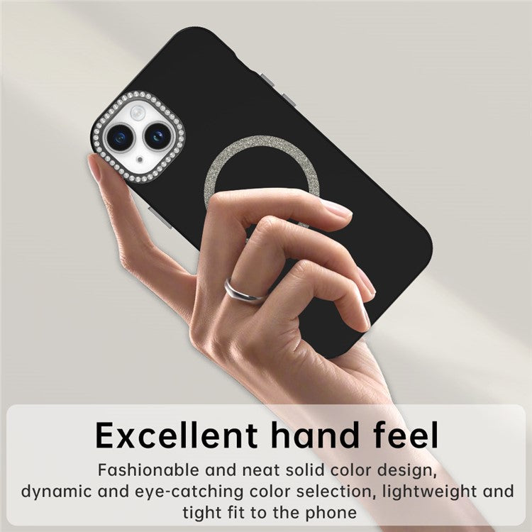 For iPhone 14 Case Compatible with MagSafe TPU + PET Phone Cover with Rhinestone Decor Lens Frame - TechGearPal