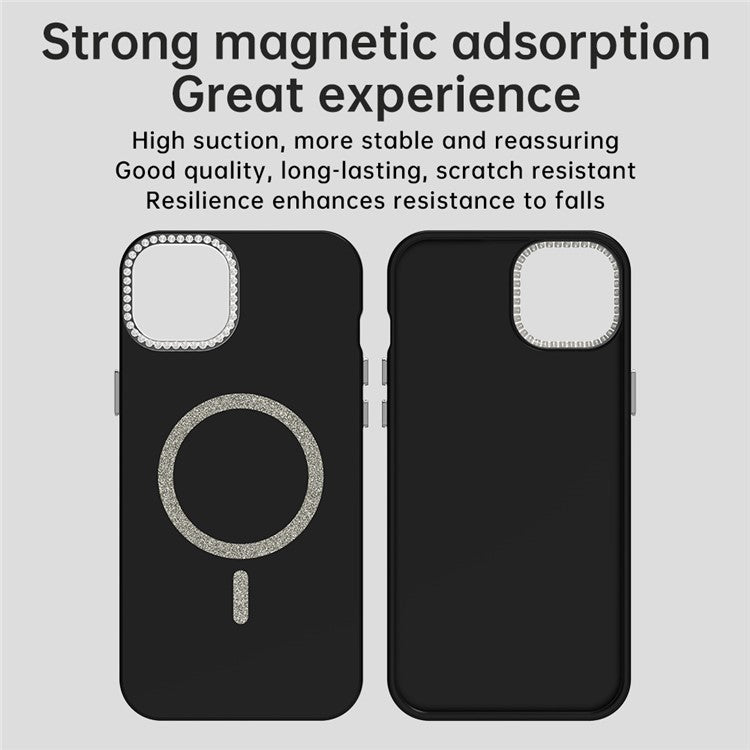 For iPhone 14 Case Compatible with MagSafe TPU + PET Phone Cover with Rhinestone Decor Lens Frame - TechGearPal