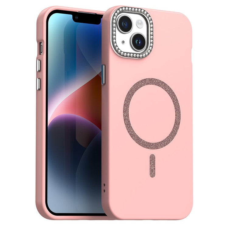 For iPhone 14 Case Compatible with MagSafe TPU + PET Phone Cover with Rhinestone Decor Lens Frame - TechGearPal