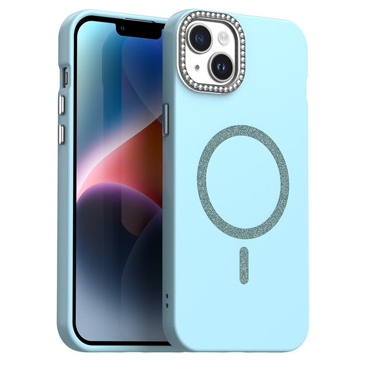 For iPhone 14 Case Compatible with MagSafe TPU + PET Phone Cover with Rhinestone Decor Lens Frame - TechGearPal