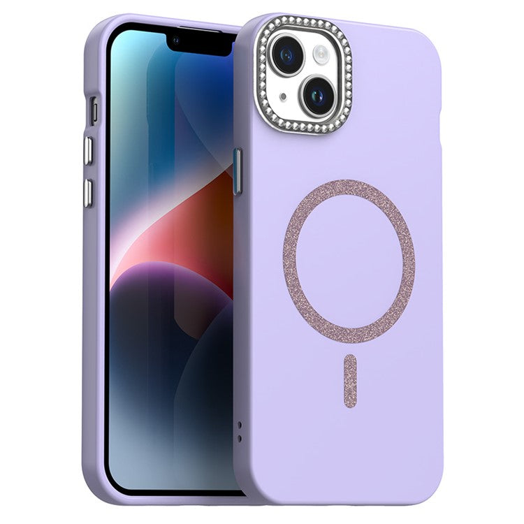 For iPhone 14 Case Compatible with MagSafe TPU + PET Phone Cover with Rhinestone Decor Lens Frame - TechGearPal