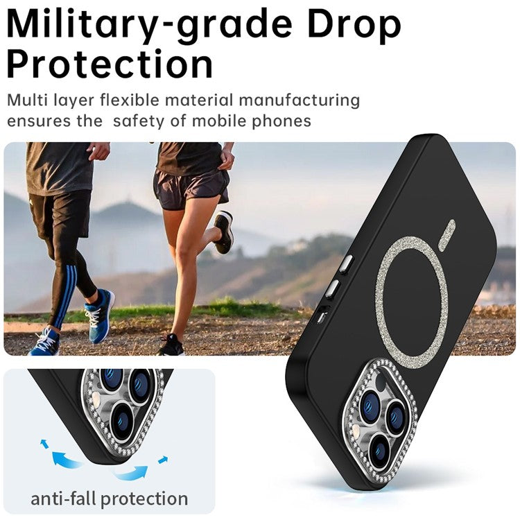 For iPhone 13 Pro Case Compatible with MagSafe TPU + PET Phone Cover with Rhinestone Decor Lens Frame - TechGearPal