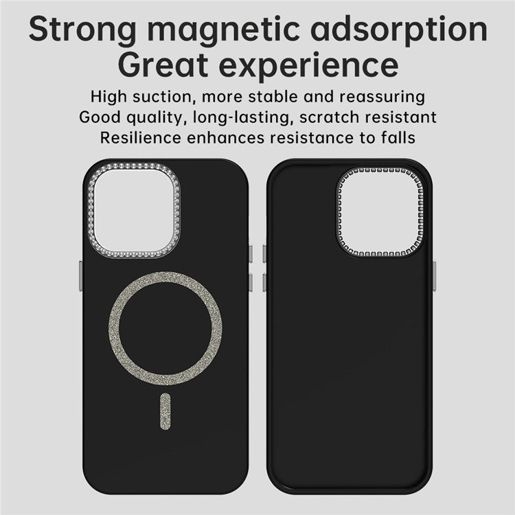 For iPhone 14 Pro Case Compatible with MagSafe TPU + PET Phone Cover with Rhinestone Decor Lens Frame - TechGearPal