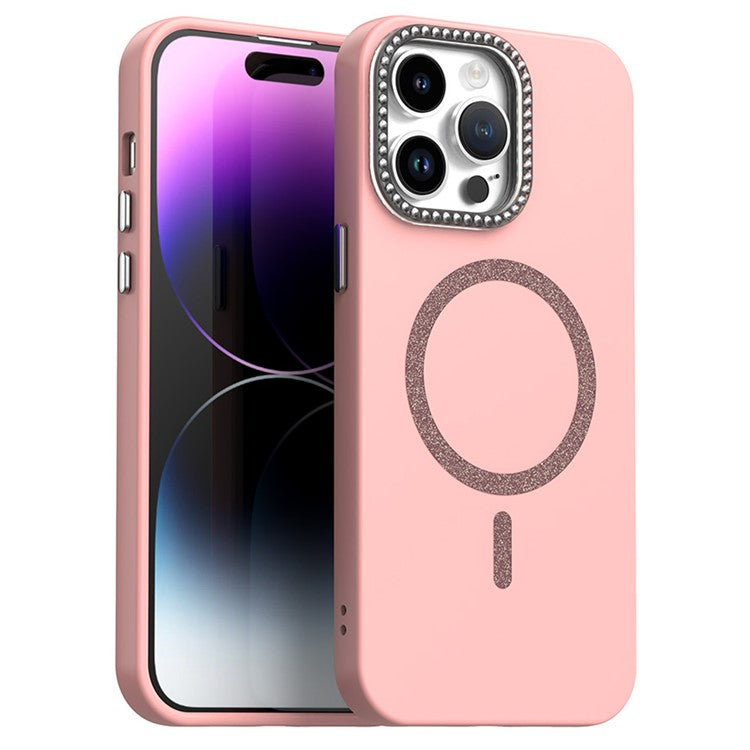 For iPhone 14 Pro Case Compatible with MagSafe TPU + PET Phone Cover with Rhinestone Decor Lens Frame - TechGearPal