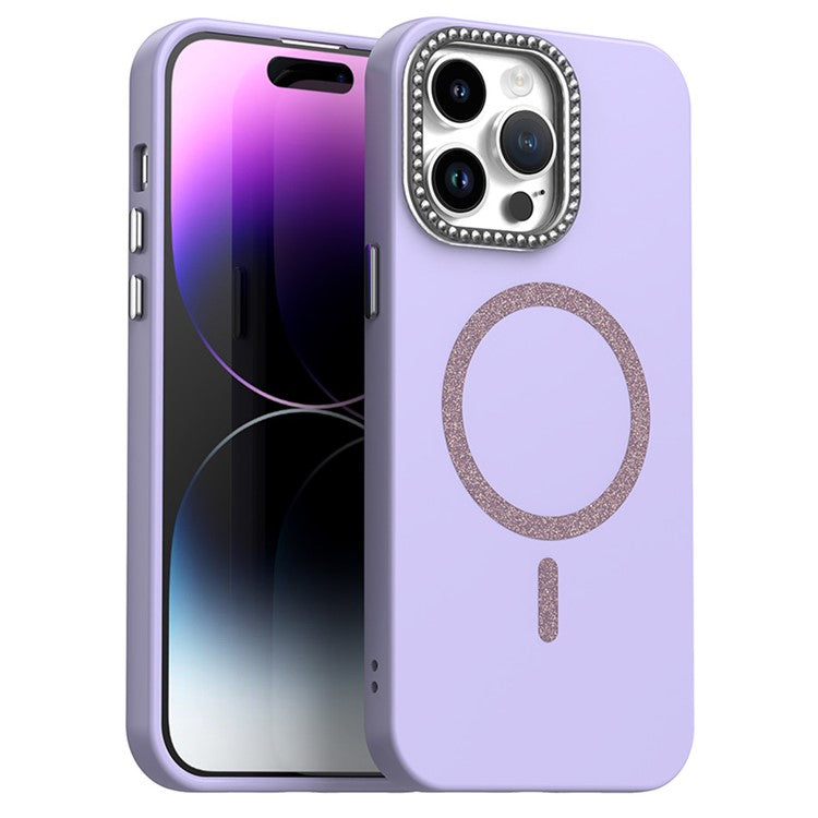 For iPhone 14 Pro Case Compatible with MagSafe TPU + PET Phone Cover with Rhinestone Decor Lens Frame - TechGearPal