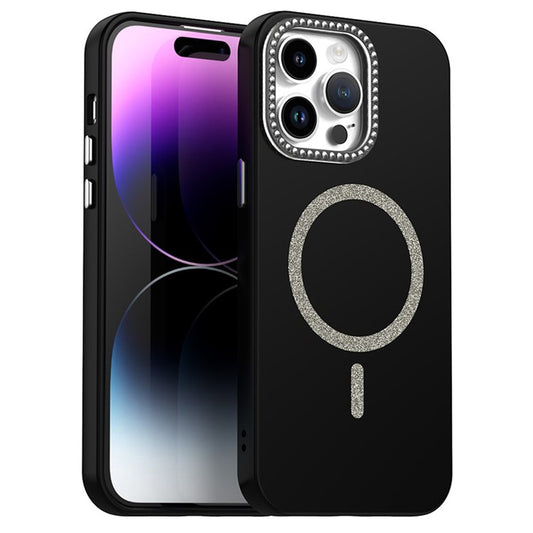 For iPhone 14 Pro Max Case Compatible with MagSafe TPU + PET Phone Cover with Rhinestone Decor Lens Frame - TechGearPal