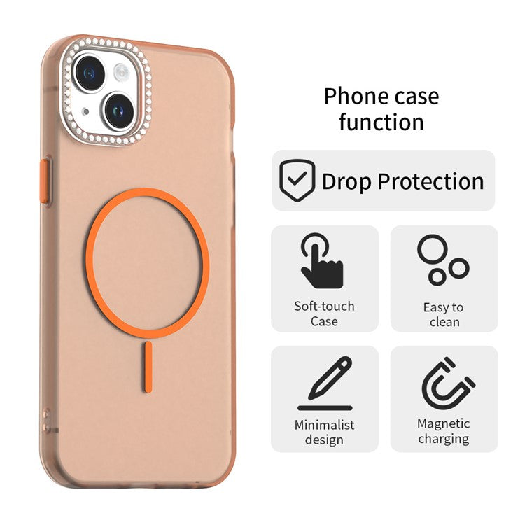 For iPhone 14 / 13 Case Compatible with MagSafe TPU + PC + PET Phone Cover Rhinestone Decor Lens Frame - TechGearPal