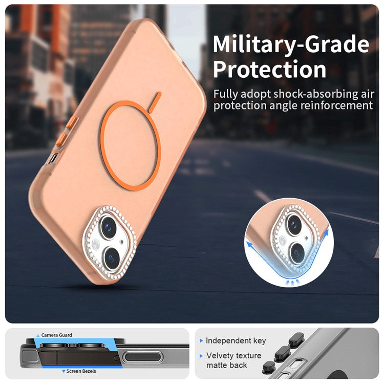 For iPhone 14 / 13 Case Compatible with MagSafe TPU + PC + PET Phone Cover Rhinestone Decor Lens Frame - TechGearPal