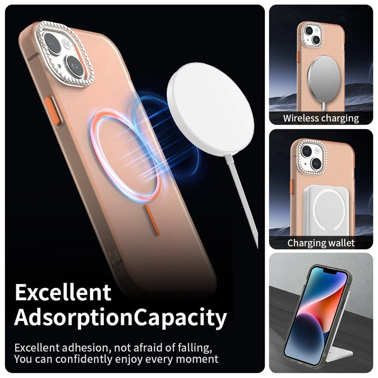 For iPhone 14 / 13 Case Compatible with MagSafe TPU + PC + PET Phone Cover Rhinestone Decor Lens Frame - TechGearPal
