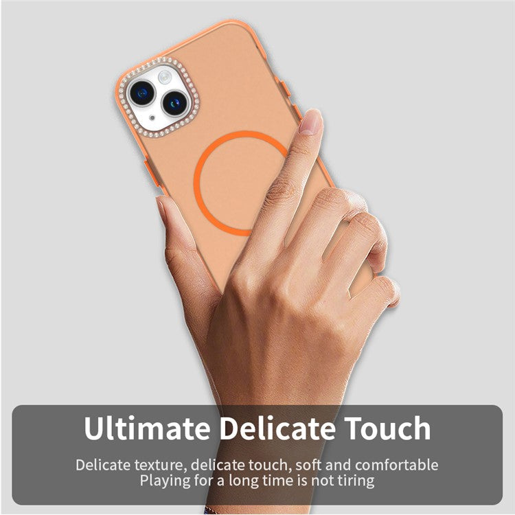 For iPhone 14 / 13 Case Compatible with MagSafe TPU + PC + PET Phone Cover Rhinestone Decor Lens Frame - TechGearPal