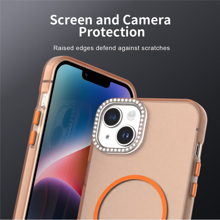 For iPhone 14 / 13 Case Compatible with MagSafe TPU + PC + PET Phone Cover Rhinestone Decor Lens Frame - TechGearPal