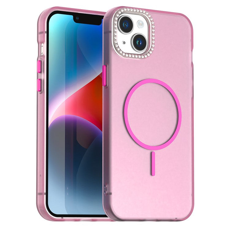 For iPhone 14 / 13 Case Compatible with MagSafe TPU + PC + PET Phone Cover Rhinestone Decor Lens Frame - TechGearPal