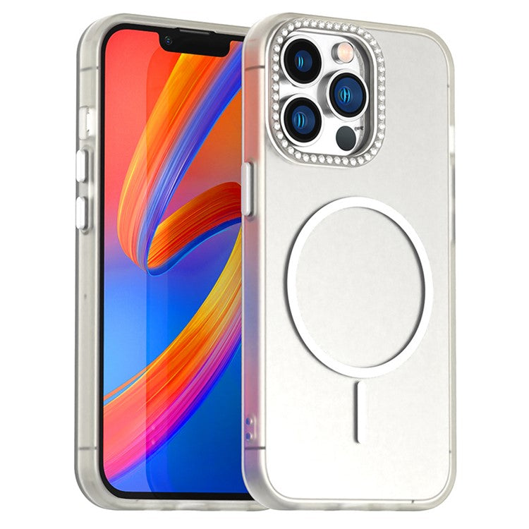 For iPhone 13 Pro Case Compatible with MagSafe TPU + PC + PET Phone Cover Rhinestone Decor Lens Frame - TechGearPal