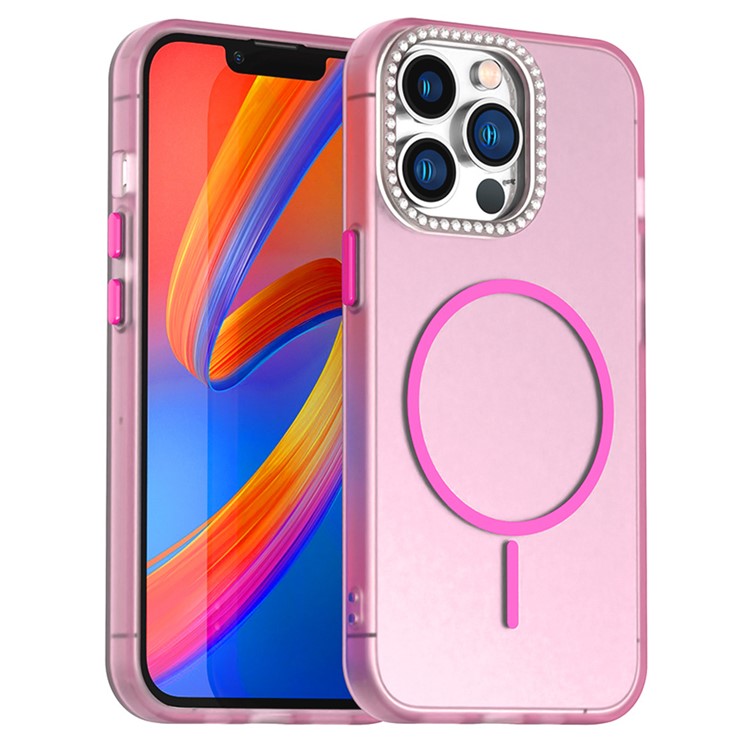 For iPhone 13 Pro Case Compatible with MagSafe TPU + PC + PET Phone Cover Rhinestone Decor Lens Frame - TechGearPal