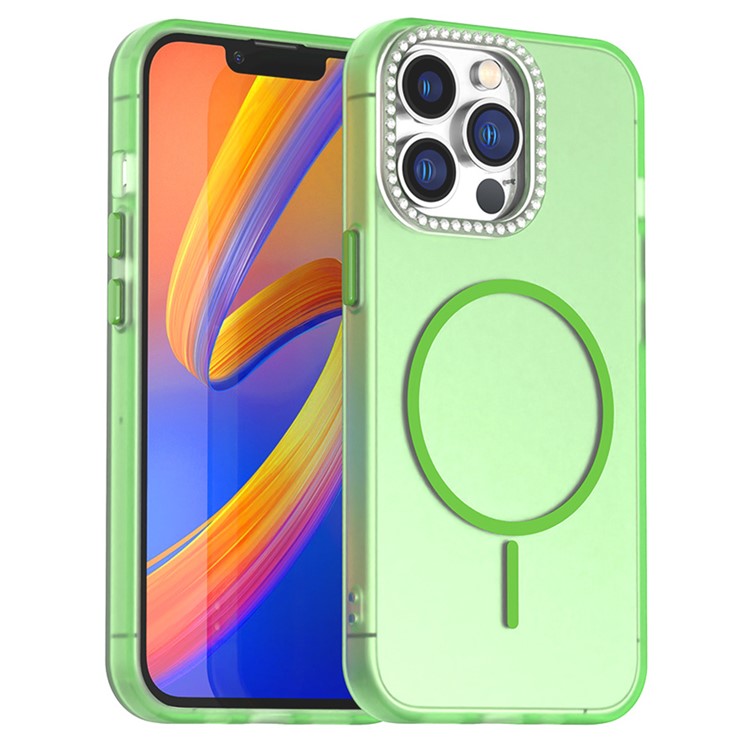 For iPhone 13 Pro Case Compatible with MagSafe TPU + PC + PET Phone Cover Rhinestone Decor Lens Frame - TechGearPal