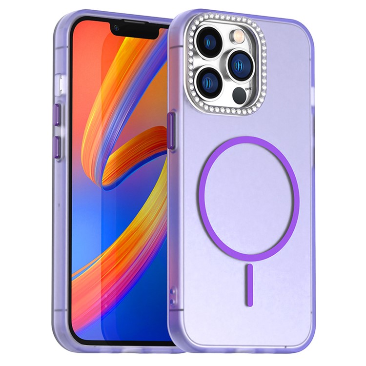 For iPhone 13 Pro Case Compatible with MagSafe TPU + PC + PET Phone Cover Rhinestone Decor Lens Frame - TechGearPal