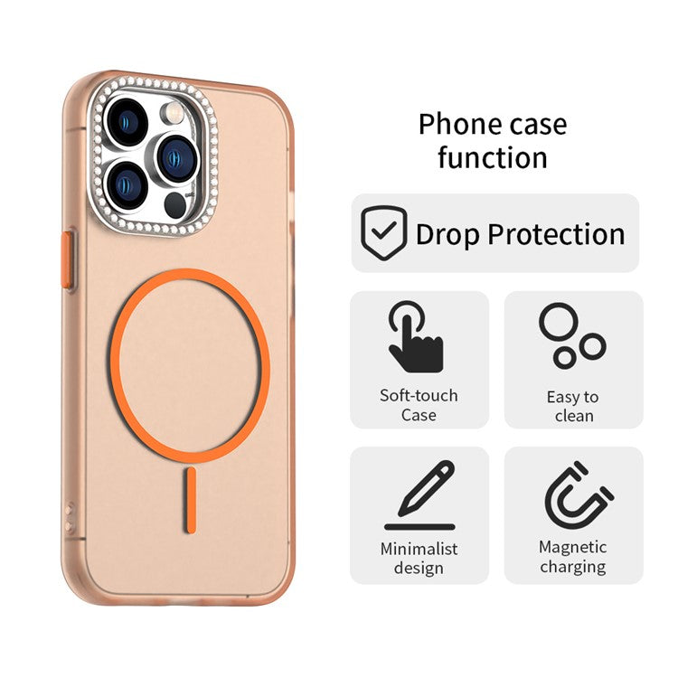 For iPhone 13 Pro Max Case Compatible with MagSafe TPU + PC + PET Phone Cover Rhinestone Decor Lens Frame - TechGearPal