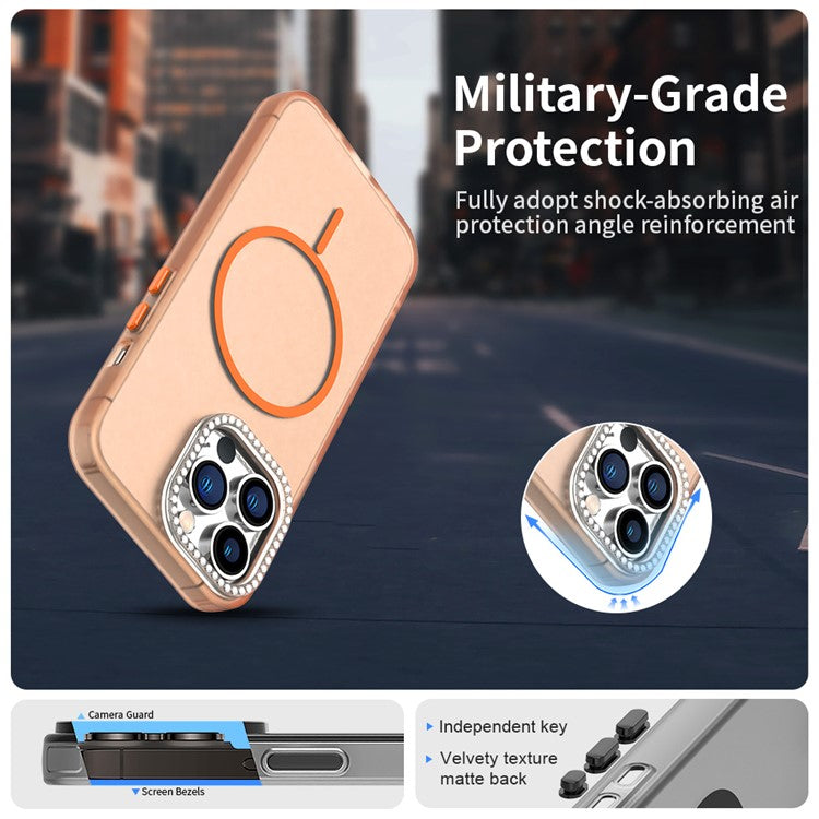 For iPhone 13 Pro Max Case Compatible with MagSafe TPU + PC + PET Phone Cover Rhinestone Decor Lens Frame - TechGearPal