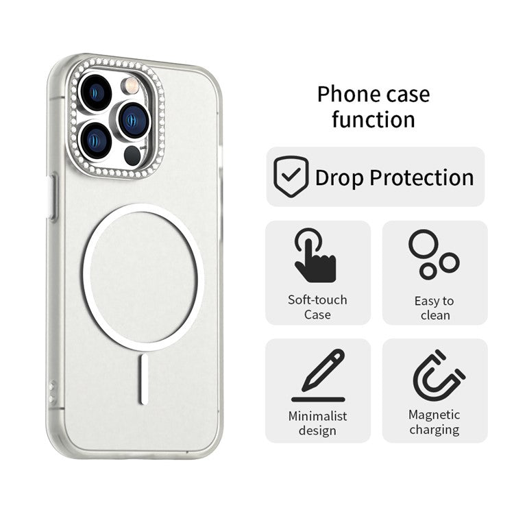 For iPhone 13 Pro Max Case Compatible with MagSafe TPU + PC + PET Phone Cover Rhinestone Decor Lens Frame - TechGearPal