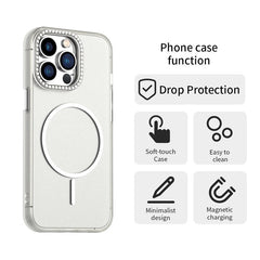 For iPhone 13 Pro Max Case Compatible with MagSafe TPU + PC + PET Phone Cover Rhinestone Decor Lens Frame - TechGearPal